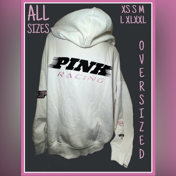 NEW VICTORIAS SECRET PINK RELAXED FIT FULL ZIP HOODIE SWEATSHIRT RACING NWT - Picture 2 of 7
